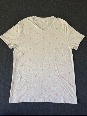 Old Navy Heather Grey Flamingo Print V-Neck Soft Washed Shirt Size Medium
